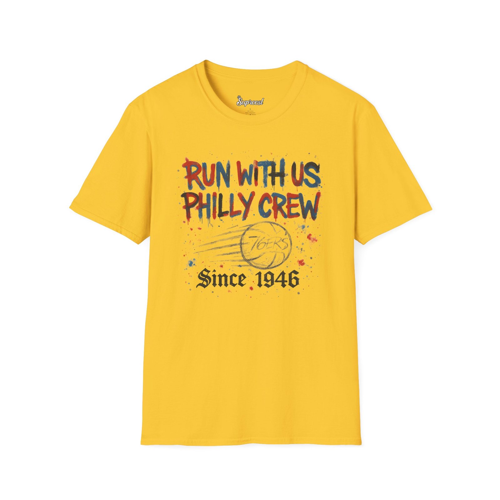 76ers Shirt - Run With Us Philly Crew Since 1946