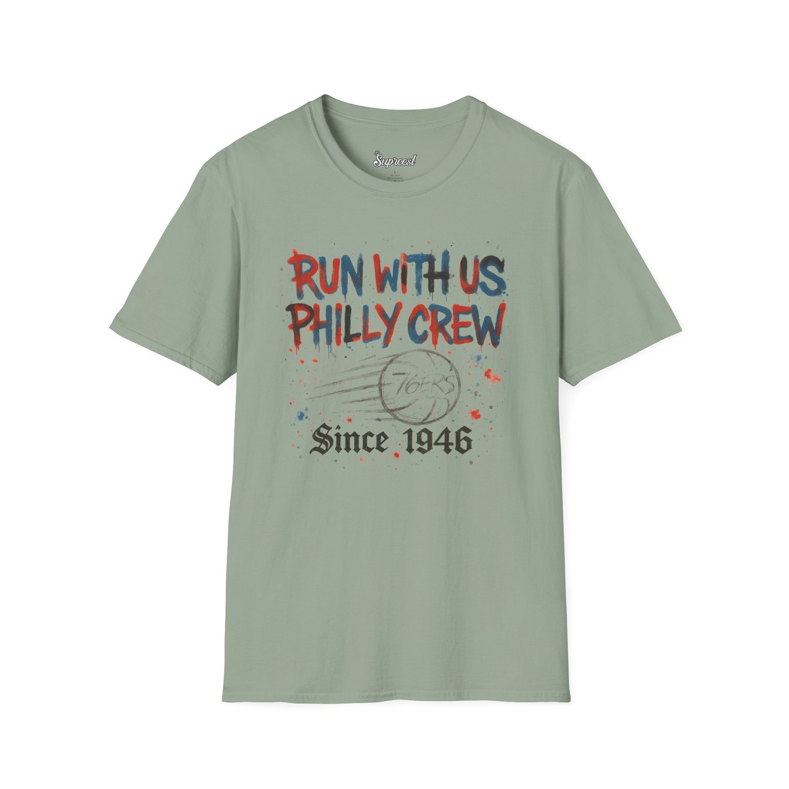 76ers Shirt - Run With Us Philly Crew Since 1946