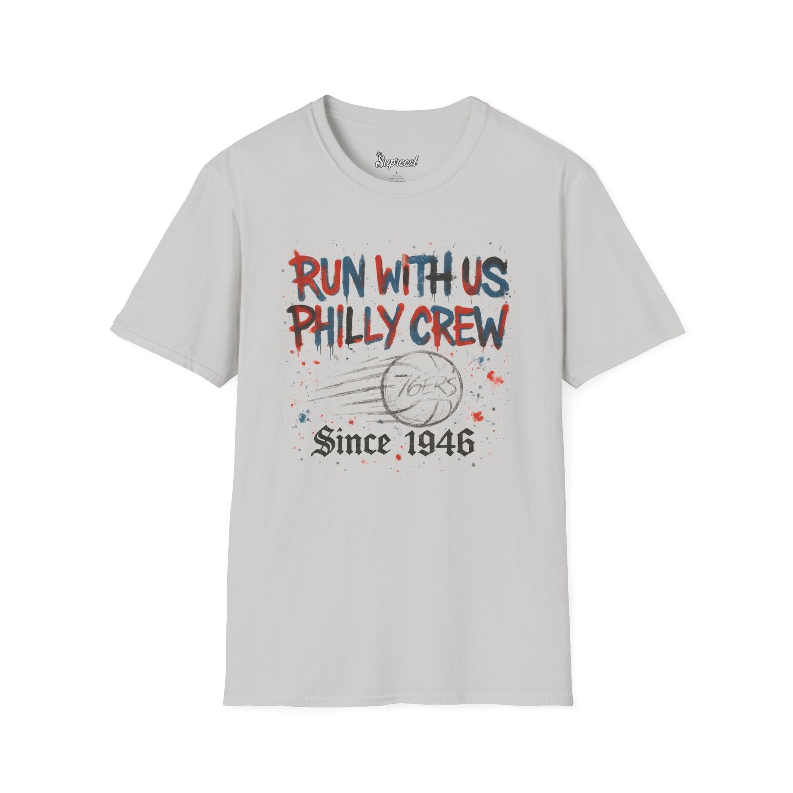 76ers Shirt - Run With Us Philly Crew Since 1946