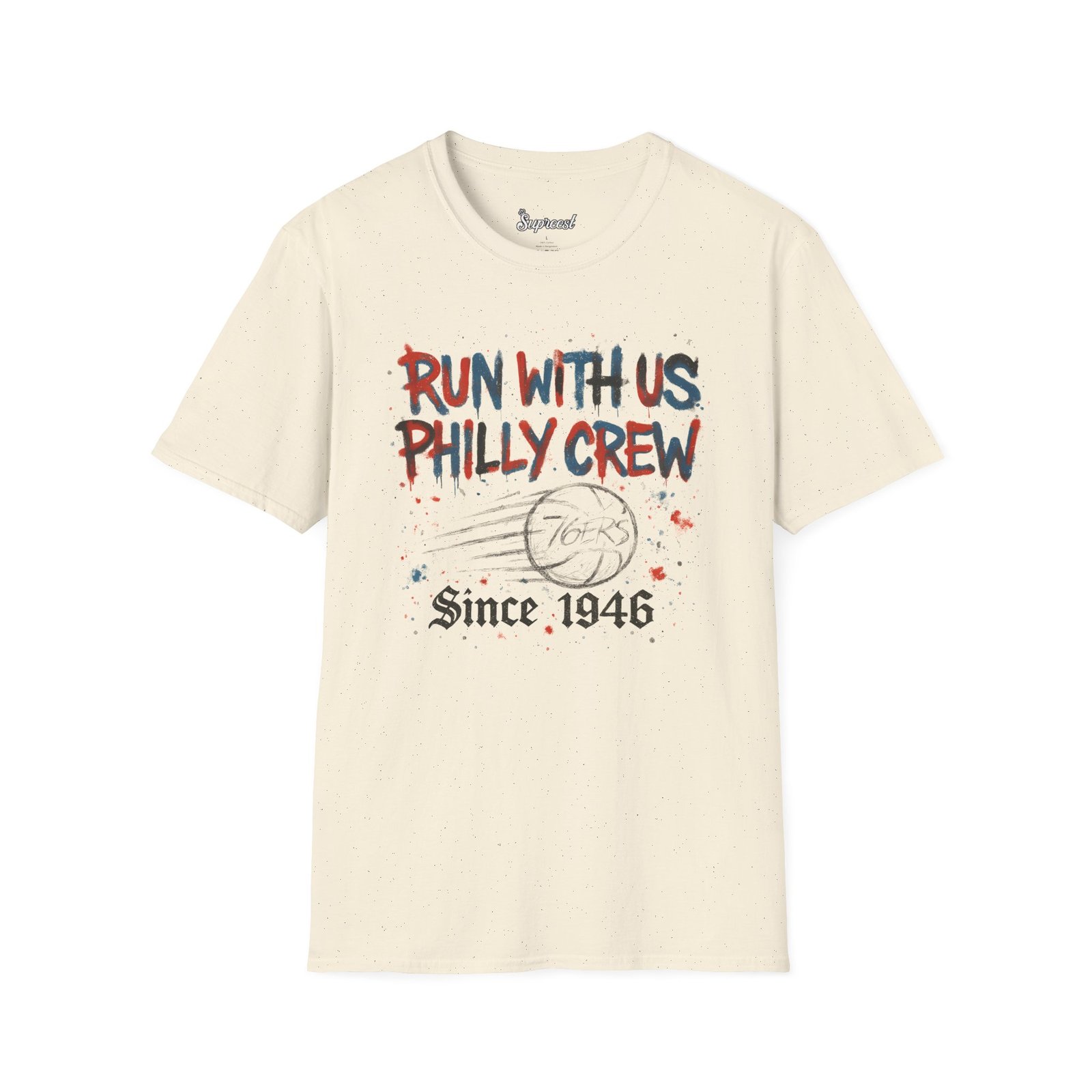 76ers Shirt - Run With Us Philly Crew Since 1946