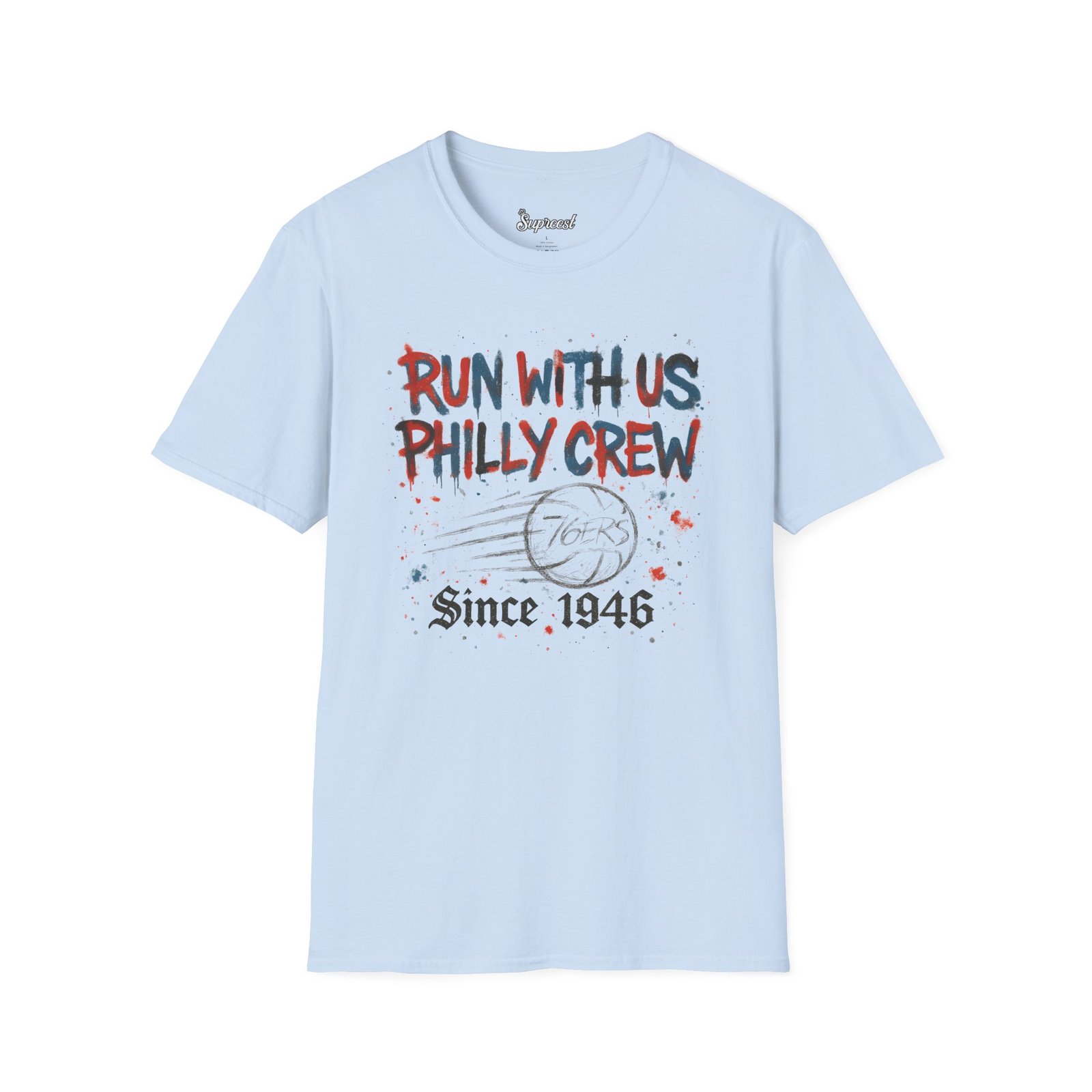 76ers Shirt - Run With Us Philly Crew Since 1946